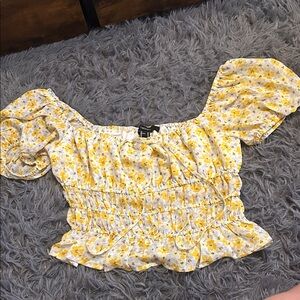 Forever 21 Yellow Floral Puff Sleeve Top
